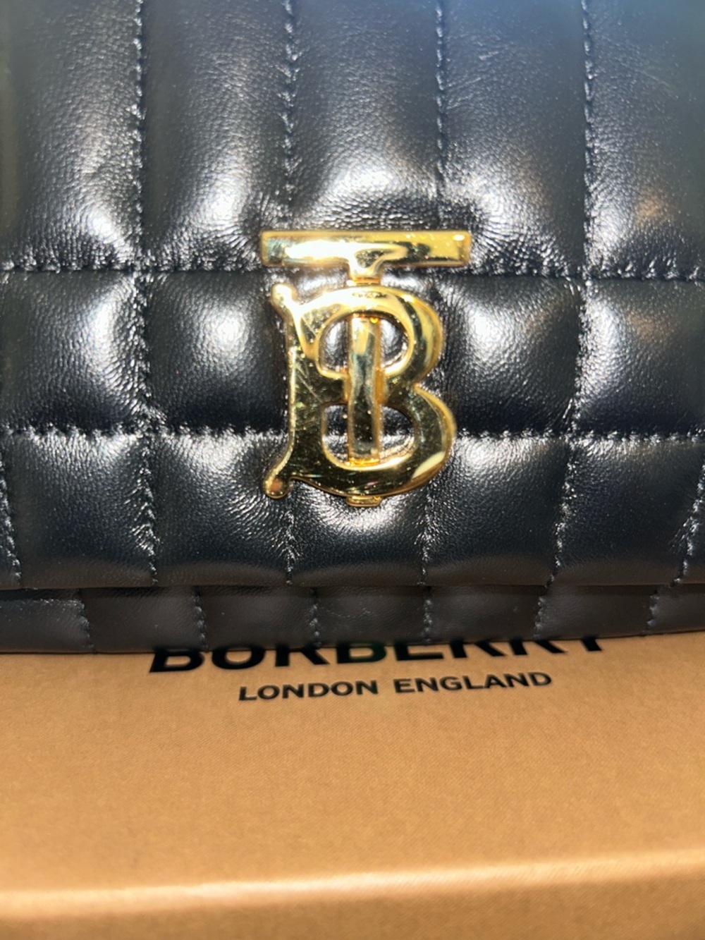 Burberry Black Quilted Leather TB Logo Shoulder Bag with Gold Hardware - Picture 3 of 9